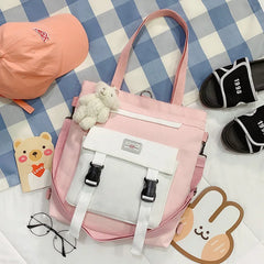 Women Canvas Bag Double Buckle Canvas Student Tutoring Bag Large Capacity