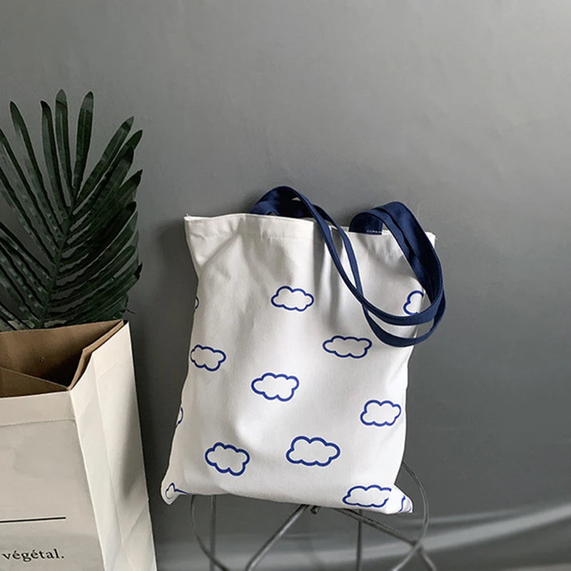 Clouds Printing Tote Shopping Bag for Women Canvas