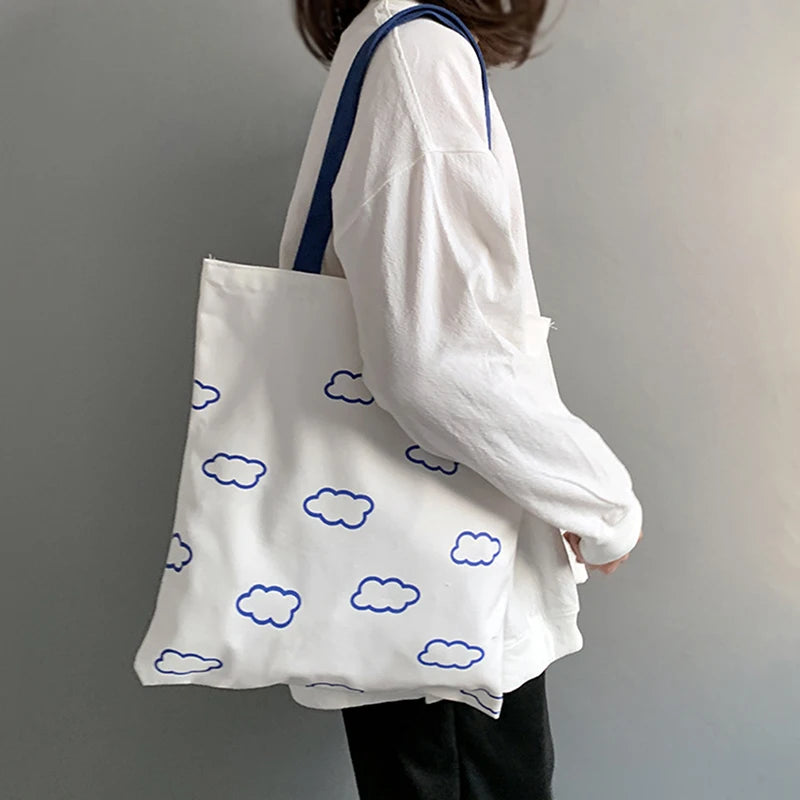 Clouds Printing Tote Shopping Bag for Women Canvas