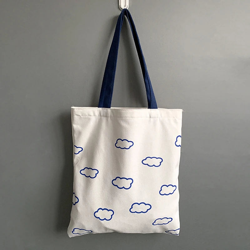 Clouds Printing Canvas Tote Bag for Women Girls Ladies