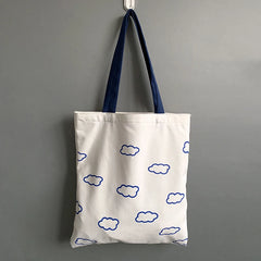 Clouds Printing Canvas Tote Bag for Women Girls Ladies