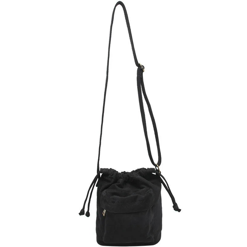 Women Canvas Bucket Crossbody Bags Drawstring Shoulder Handbag
