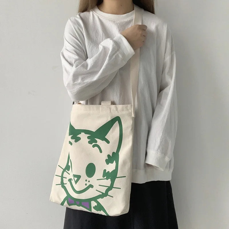 Women Canvas Crossbody Bag Cartoon Shoulder Canvas Bag For Girl