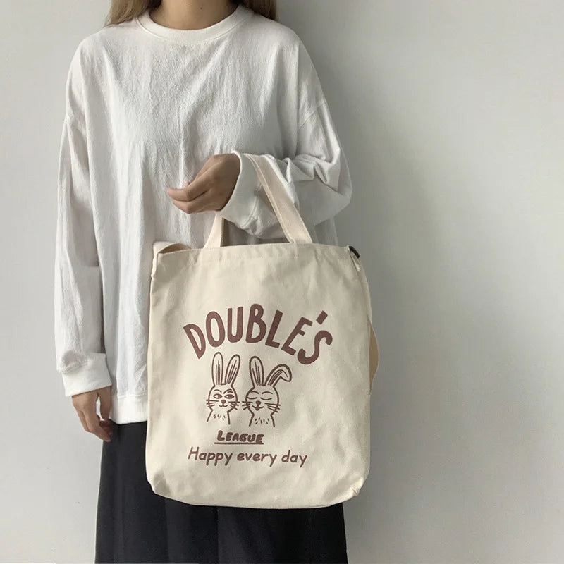 Women Canvas Crossbody Bag Cartoon Shoulder Canvas Bag For Girl