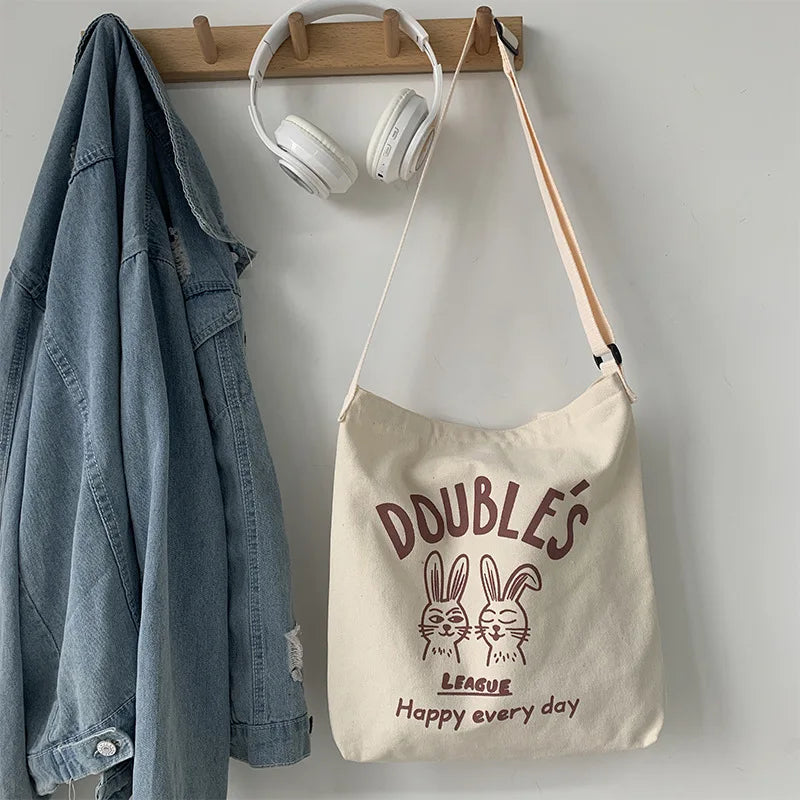 Women Canvas Crossbody Bag Cartoon Shoulder Canvas Bag For Girl
