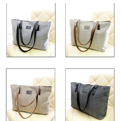 Women Canvas Daily Large Capacity Zipper Shoulder Tote Bag