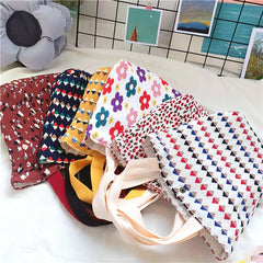Women Canvas Handbag Flower Print Casual Large Capacity Shoulder Bag