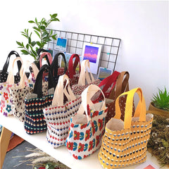 Women Canvas Handbag Flower Print Casual Large Capacity Shoulder Bag