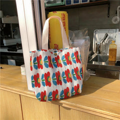 Women Canvas Handbag Flower Print Casual Large Capacity Shoulder Bag