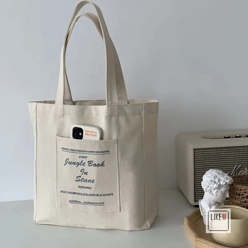 Jungle Book Print Canvas Shoulder Bag Large Capacity Tote Bag