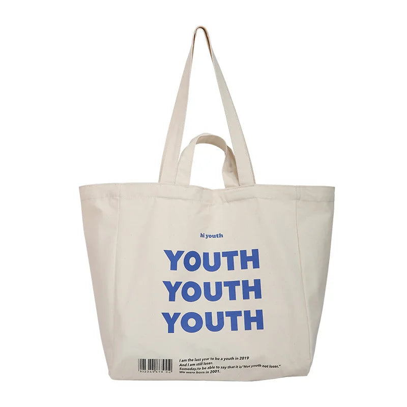 Letter Printing Canvas Shopping Bag Casual Shoulder Handbag Eco-friendly Tote