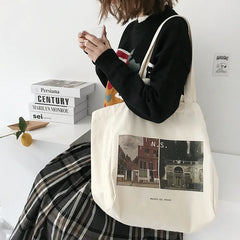 Prado Museum Female Cotton Cloth Shoulder Bag Eco Handbag Tote
