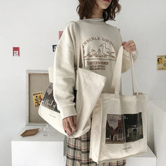 Prado Museum Female Cotton Cloth Shoulder Bag Eco Handbag Tote