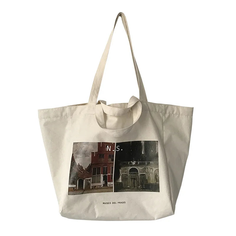 Prado Museum Female Cotton Cloth Shoulder Bag Eco Handbag Tote