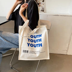 YOUTH Letters Print Canvas Shopping Bag Eco Handbag Tote