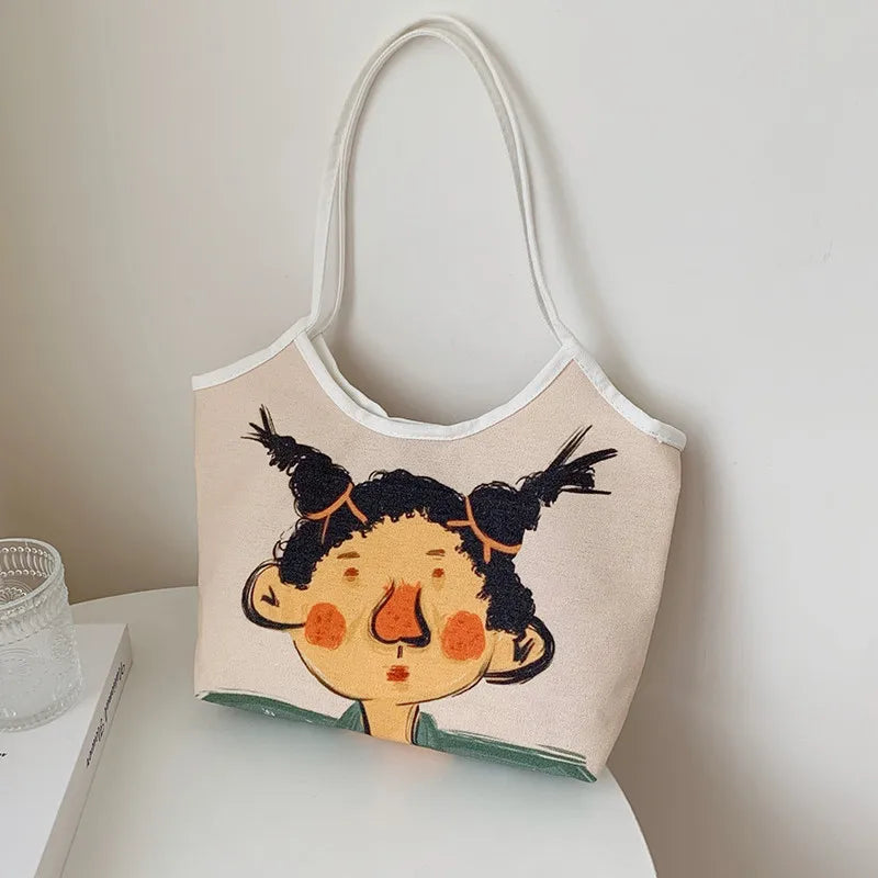 Women Canvas Shopping Bags Eco Friendly Reusable Foldable Shoulder Bag