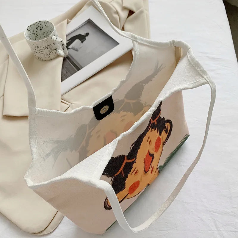 Women Canvas Shopping Bags Eco Friendly Reusable Foldable Shoulder Bag