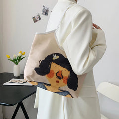 Women Canvas Shopping Bags Eco Friendly Reusable Foldable Shoulder Bag
