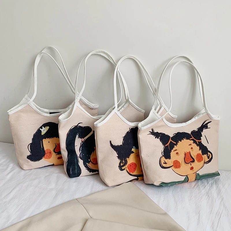 Women Canvas Shopping Bags Eco Friendly Reusable Foldable Shoulder Bag