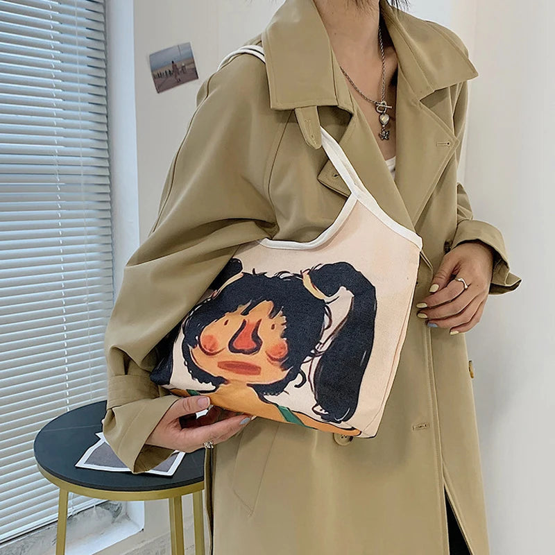 Women Canvas Shopping Bags Eco Friendly Reusable Foldable Shoulder Bag