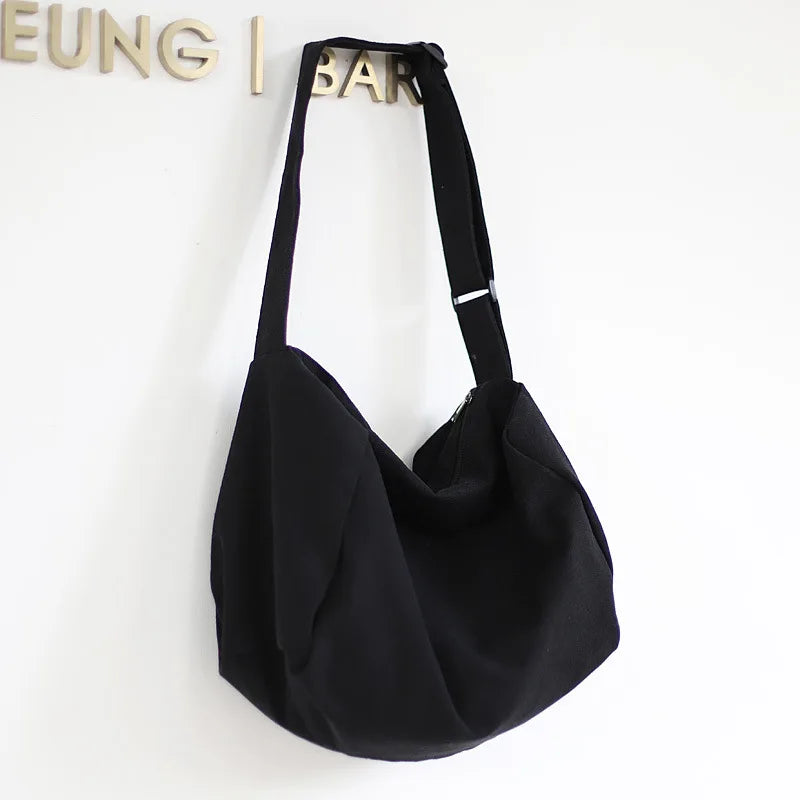Canvas Shoulder Bag Casual Crossbody Solid Zipper Handbag Shopping Tote