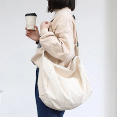 Canvas Shoulder Bag Casual Crossbody Solid Zipper Handbag Shopping Tote