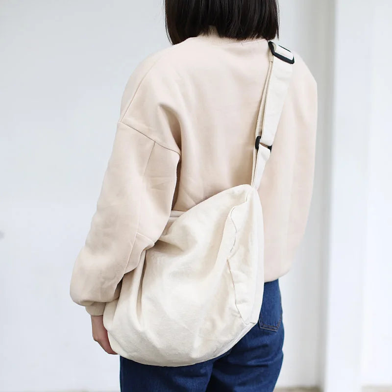 Canvas Shoulder Bag Casual Crossbody Solid Zipper Handbag Shopping Tote