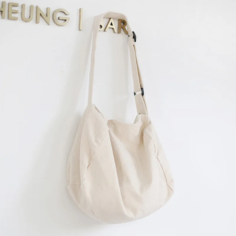 Canvas Shoulder Bag Casual Crossbody Solid Zipper Handbag Shopping Tote