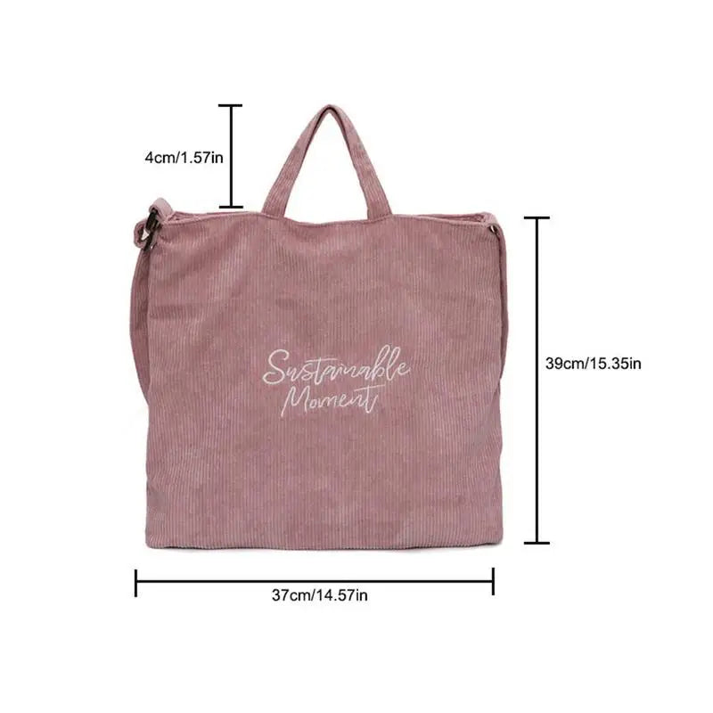 Women Corduroy Canvas Shoulder Bag Tote Casual Shopping Handbag