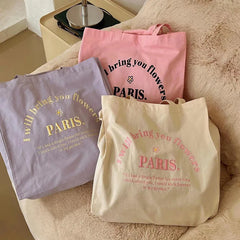 Women Canvas Shoulder Bag Embroidery Tote for Girls
