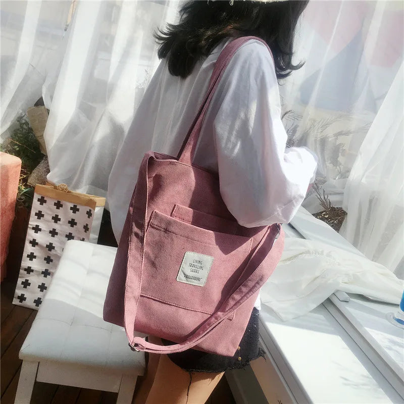 Soft Corduroy Canvas Shoulder Bag for Women