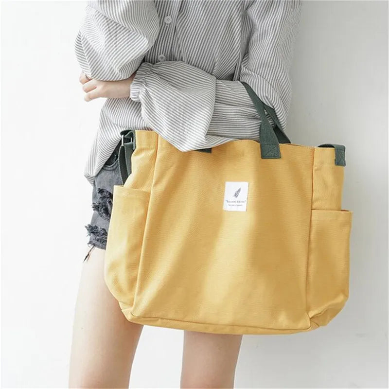 Women Canvas Shoulder Bag Corduroy Tote Soft Crossbody Bag Striped Cloth Handbag