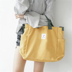 Women Canvas Shoulder Bag Corduroy Tote Soft Crossbody Bag Striped Cloth Handbag