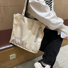 Women Canvas Shoulder Bag Letters Print Casual Handbag Tote Bag Large Capacity