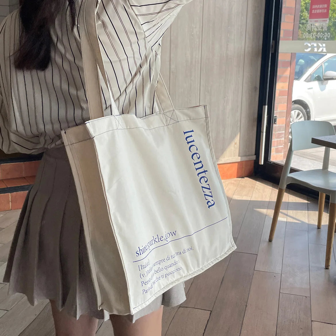 Women Canvas Shoulder Bag Letters Print Casual Handbag Tote Bag Large Capacity