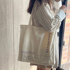 Women Canvas Shoulder Bag Letters Print Casual Handbag Tote Bag Large Capacity