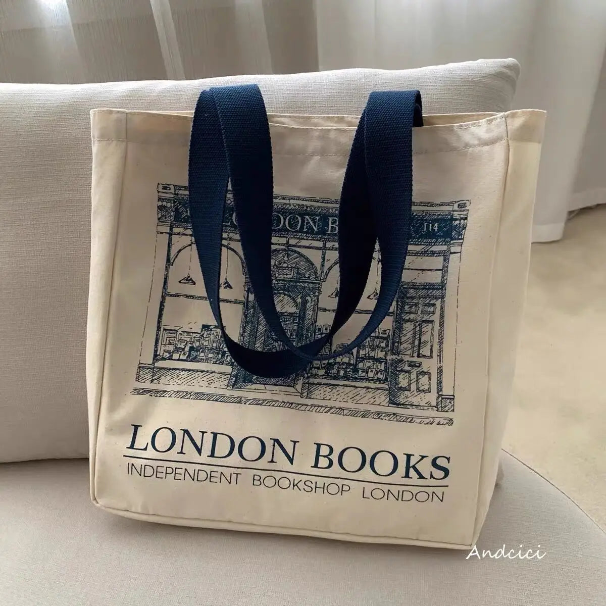 London Books Print Canvas Shoulder Bag Casual Handbag Tote Bag
