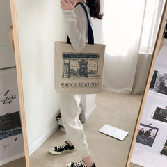 London Books Print Canvas Shoulder Bag Casual Handbag Tote Bag