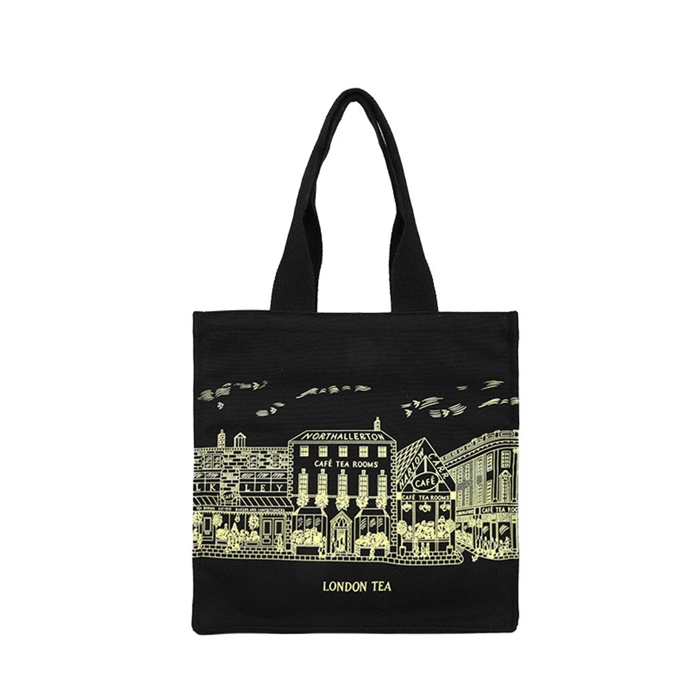 Canvas Shoulder Bag London Tea Shopping Bags Book Bag Large Capacity