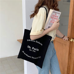 Paris Letters Print Canvas Shoulder Bag - Women's Shopper Handbag