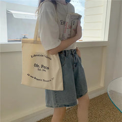 Paris Letters Print Canvas Shoulder Bag - Women's Shopper Handbag
