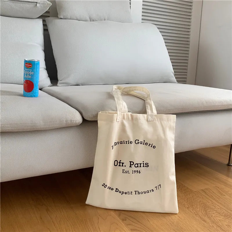 Paris Letters Print Canvas Shoulder Bag - Women's Shopper Handbag