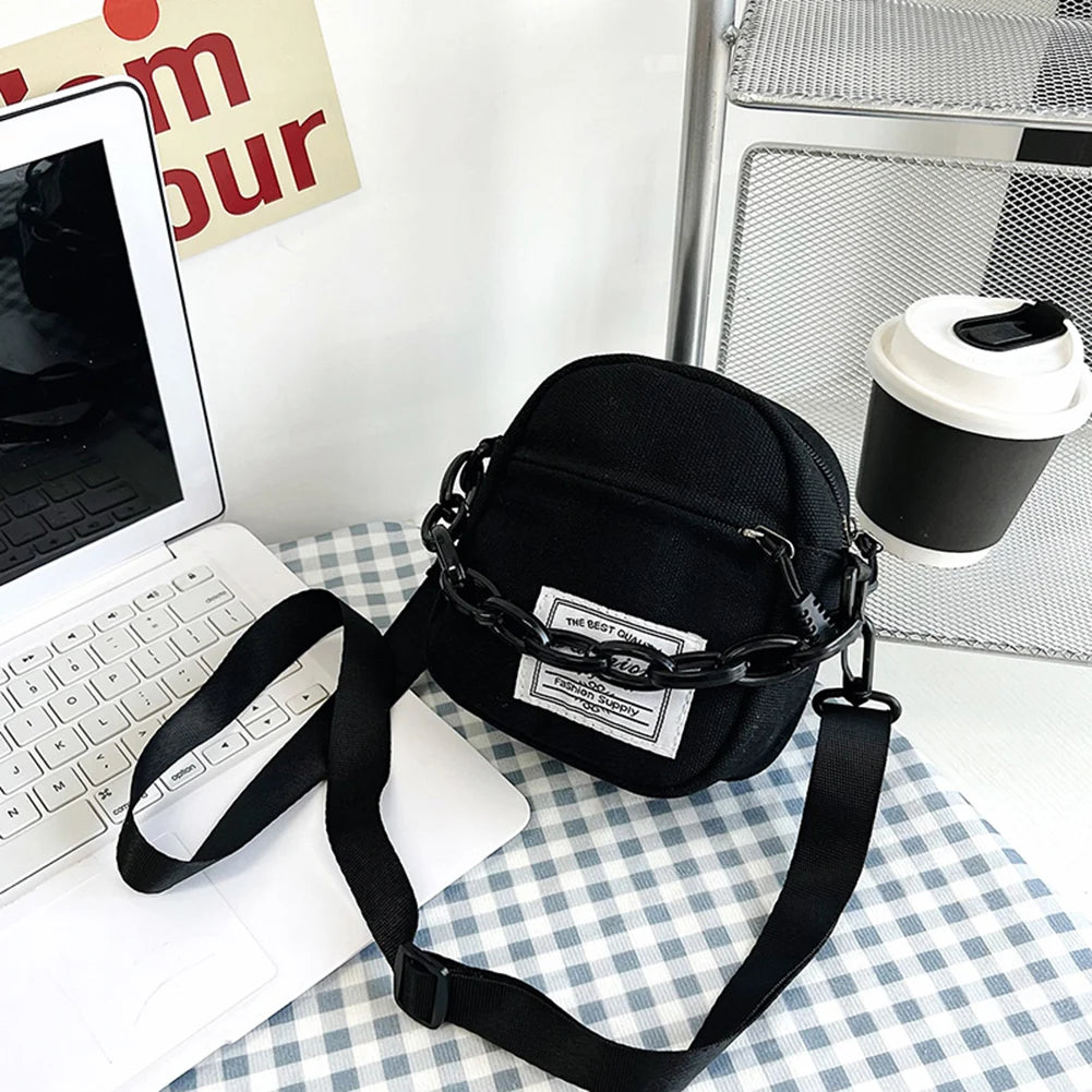 Canvas Shoulder Bag Small Messenger Crossbody Bag Chain Mini Pouch Zipper Purse