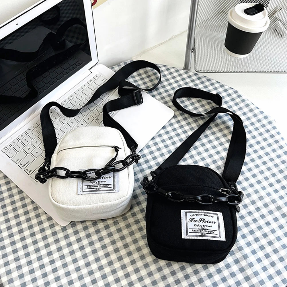 Canvas Shoulder Bag Small Messenger Crossbody Bag Chain Mini Pouch Zipper Purse