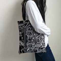 Canvas Shoulder Bags Cartoon Animal Printed Shopper Tote