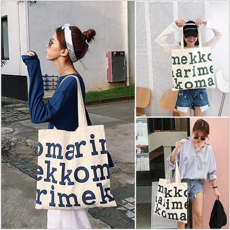 Women Canvas Shoulder Bags, Letter Print Style Large Capacity Handbag