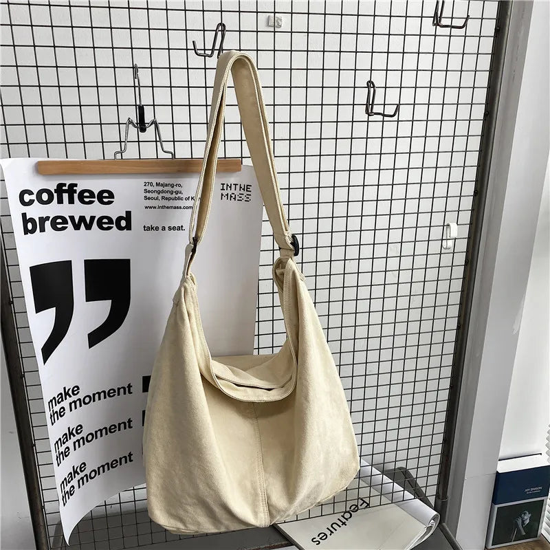 Women Canvas Shoulder Bags Large Capacity Thick Cotton Cloth Books Handbag