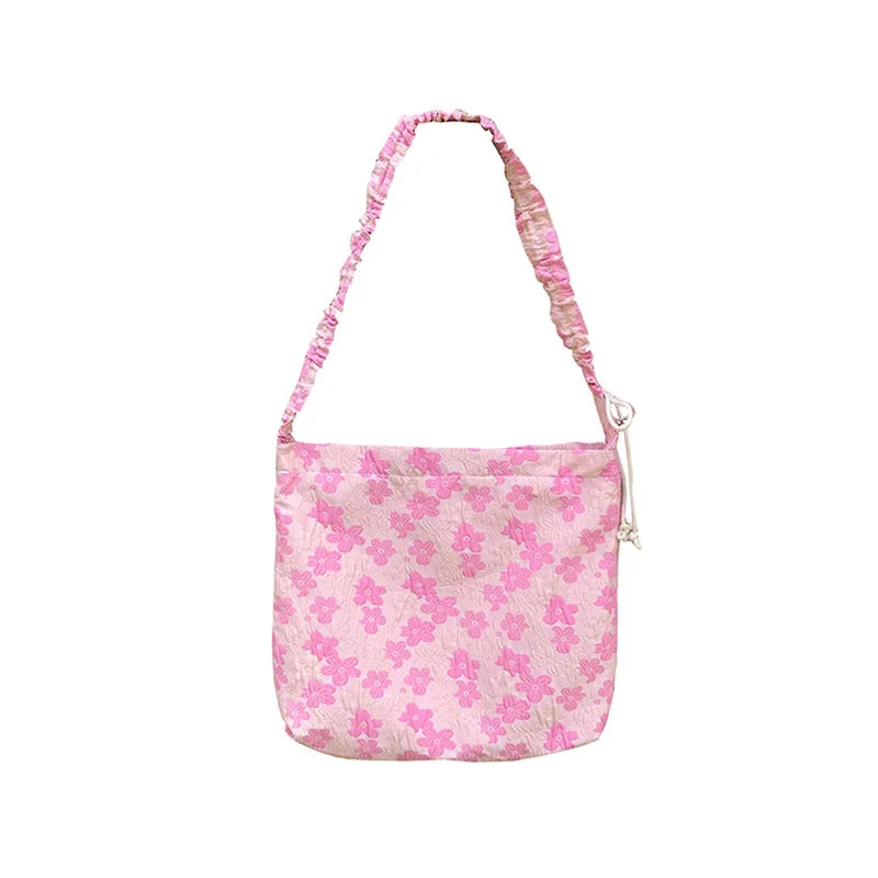 Canvas Shoulder Bags Puff flower Ladies Floral Handbag Tote Book Bag