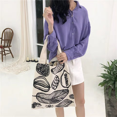 Leaf Print Women Canvas Shoulder Tote Bag Large Shopping Handbag