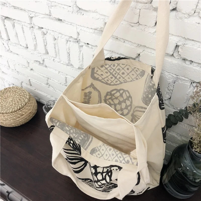 Leaf Print Women Canvas Shoulder Tote Bag Large Shopping Handbag